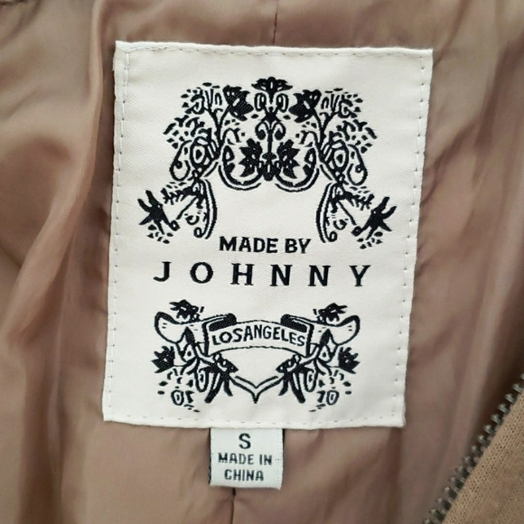 Made By Johnny MBJ • Womens Khaki Leather Motorcycle Jacket with Hoodie • Size S - Picture 3 of 5